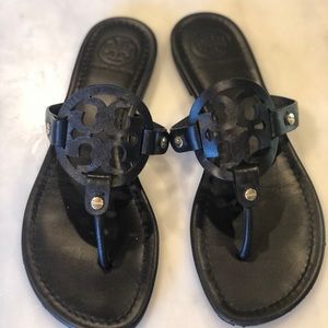 Tori Burch Miller sandal, Black leather, size 8